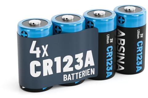 ABSINA 4X CR123A 3V Lithium Batterie für Fotoapparat & vieles mehr - Batterie CR123A auslaufsicher & mit Langer Haltbarkeit - CR123 mit 1300mAh - CR123A 3V Batterien, Batteries CR123A