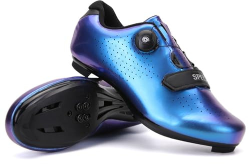 Treer Chaussure Velo Route Hommes, Respirantes Chaussures de Cyclisme Homme et Femmes Chaussure VTT Chaussures Velo Route avec Crampons Antidérapants Semelle Dure Chaussures de Vélo 38 EU Aurora