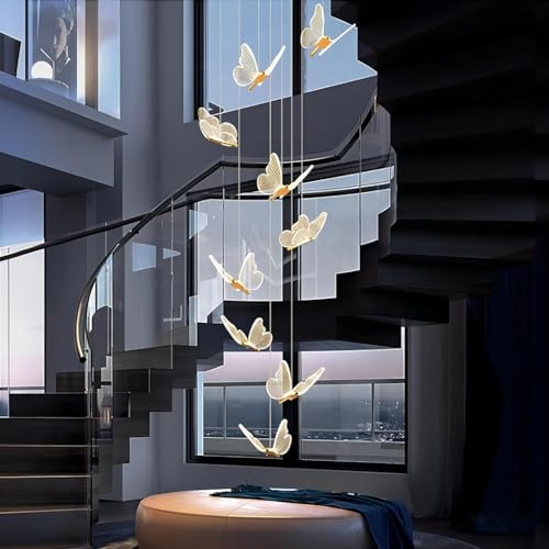 LYSDjia Kronleuchter LED für Eingangsbereich Wohnzimmer Hohe Decke Hängeleuchte Acryl Schmetterling Große Pendelleuchten Beleuchtungskörper Moderne Esszimmer Flur Treppenbeleuchtung Dimmbare Deckenleu
