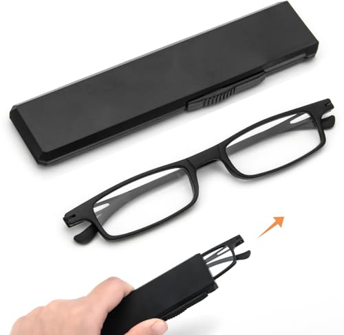 MMOWW Gafas de Lectura Ultrafinas TR90 para Hombres Mujeres Anti luz Azul Pequeño y Portátil Portátiles único Estirable Ultradelgado Negro de Cáscara Plana (Negro, +2.0)