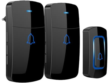AVANTEK Wireless Doorbell, 1300 ft Long Range Door Chime Kit, IP55 Waterproof, 52 Melodies, Up to 115dB Volume and LED Flash with 2 Plug-in Receivers & 1 Push Button, Black