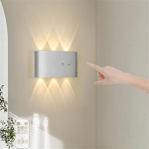 TZSMUM Dimmbar Wandbeleuchtung mit Fernbedienung LED Wandleuchte mit Touch Control Schalter Wandlampe USB Aufladbar Kabellose Nachtlichter für Wohnzimmer Korridor Schlafzimmer (6 Lichter)