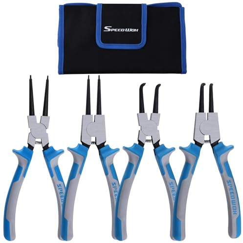 SPEEDWOX Sprengringzangen-Set, Sicherungsringzange, Sicherungsringzange, Innen/Außen, gerade, gebogene C-Clip-Zange, Sicherungsringzangen-Set für Ringentferner, mit Aufbewahrungstasche, 4 Stück