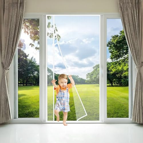 Puerta con mosquitera magnética, persiana de cierre automático, mosquitera antiinsectos para puerta de entrada interior160x225cm Blanco