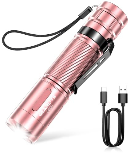 GEARLITE Lampe Torche LED Ultra Puissante Rechargeable, 2000LM Lampe de Poche Enfant Rechargeable Usb avec 3 Modes D'éclairage, IP65 Étanche Incassable Flashlight pour Camping Pêche Urgences Rose