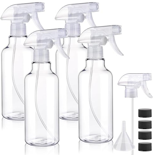 Hokretme 4 Stück Kunststoff-Sprühflaschen, leere Sprühflasche, 500 ml, robuste Sprühflaschen, Nebel-/Stream-Wasserflasche für Reinigungslösungen, Pflanzen, Haustiere, ätherische Öle, Haare, Kochen