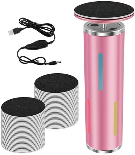 Elektrischer Hornhautentferner,Hornhaut Entfernen Fuß Elektrisch mit 60 Ersatzschleifpapier,Elektronische Fußfeile mit Einstellbarer Geschwindigkeit,Fußpflege Pediküre für Tote Haut(Rosa)