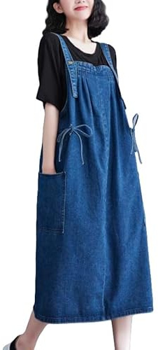 SFHDFLUQ Salopette en Jean Tencel À Bretelles Réglables pour Femme, Grande Taille, Coupe Ample, Ample, Élégante, Ourlet À Volants, avec Poches, Tailles S À 5XL, Bleu, 3XL