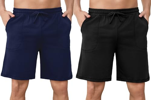 Aseniza Herrshorts 2-pack Sommarshorts Träningsbyxa Herr Korta Sportbyxor Bomull Shorts Bermuda Casual med Dragsko och Fickor, XXL