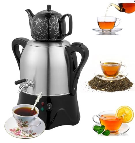 TYH Tetera Turca Eléctrica De 2000 W, con Filtro Automático, Samovar Turco Eléctrico con Función De Mantenimiento del Calor, Tetera Eléctrica De 2 Niveles, Tetera De Acero Inoxidable De 3 L