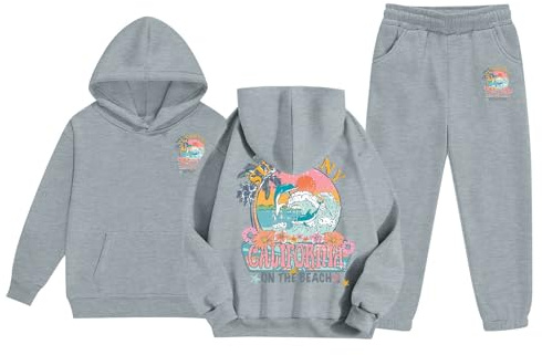 Generisch Tenue pour adolescents enfants garçons enfants survêtement à capuche unisexe deux pièces tenues sweat à capuche pantalon de jogging ensemble femme pull fille, gris, 12-13 ans
