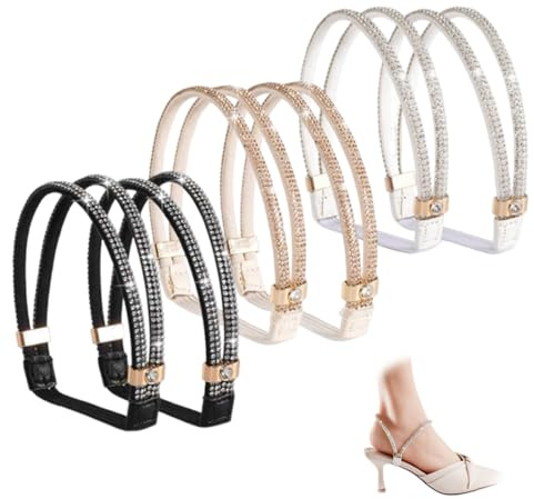 BEPSYOM 3 Paia Cinturini Elastici Regolabili per Scarpe con Tacco, Sandali, Décolleté, Party, Matrimonio, Uso Quotidiano, Scarpe da Donna, Eleganti (Nero, Bianco, Oro)