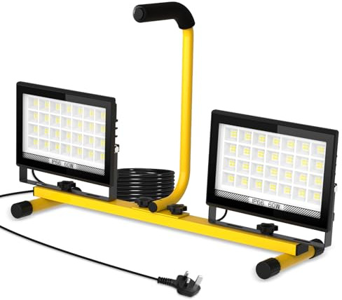 T-SUN 11 000 Lumen LED-arbet med stativ och handtag, 2 justerbara LED-strålkastare med 13 fot sladd individuell strömbrytare, IP66, vattentät, vikbar, arbetslampor för inomhus, utomhus