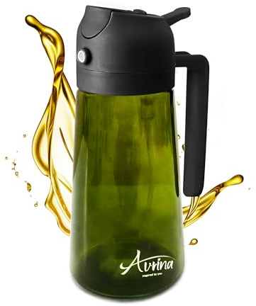 Pulverizador de aceite de cristal 2 en 1, dispensador de aceite y pulverizador | Botella de aceite recargable con cabezal pulverizador de niebla fina | Botella de aceite de oliva opaco | Pulverizador