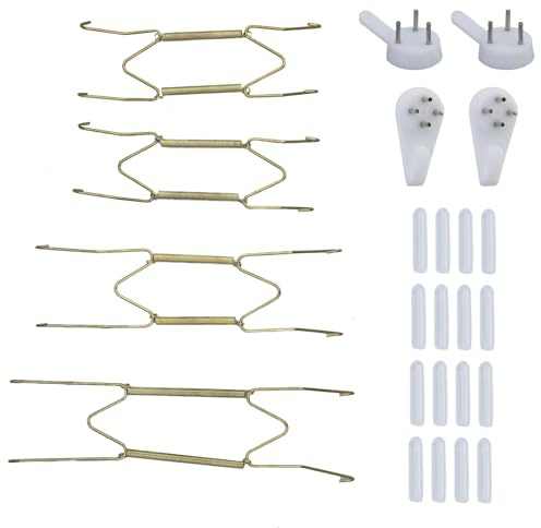 4 Pezzi Supporto piatto parete forma W con 4 pezzi chiodi senza tracce e 16 copertura protettiva,Or Ganci Piatti Portapiatti,Invisibili Supporti Acciaio Inossidabile