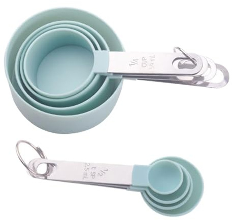 Healifty Cucharas Medidoras con Mango Inoxidable Azul Tazas y Cucharas con Escala para Cocina y Repostería Práctico y Desmontable para Medir Líquidos y Sólidos