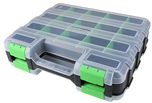 Boîte de rangement pour vis | 34 compartiments double face | Boîte à outils pour boulons, clous, perles, bijoux, articles de pêche, composants électroniques, garage, atelier, bureau