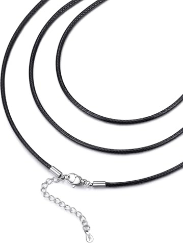 FaithHeart 1,5/2/3 mm Collier Cuir Noir Ajustable pour Femme Homme, Cordon Collier pour Pendentif, Longueur de 40/45/50/55/60/65/70/75 + 5 cm, Chaine de Corde Cirée Réglable