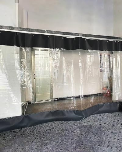 Outdoor Vorhang Wetterfest Transparent Vinyl-Trennvorhang Werkstatt/Industriegarage, Extra Langer Transparenter, Schwarzer Garagentrennvorhang Schiene, Schiebe-Sichtschutzwand(W2.5xH1.5m/8x5ft)