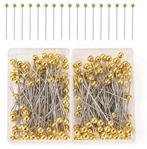 Handship 200 alfileres de costura para tela, acero inoxidable, cabeza de bola, alfileres rectos de 1.46 pulgadas con cabeza de bola redonda de 4 mm, pin acolchado para modista, ramos de boda