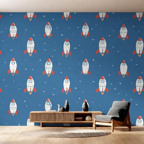 Generisch Fototapete Rakete Cartoon Wohnzimmer Tapete Weltraum Universum Kinder Tapeten, Vliestapete Schlafzimmer Motivtapeten, Wandtapete Wanddeko 368 x 254 cm (B x H) Y&W62