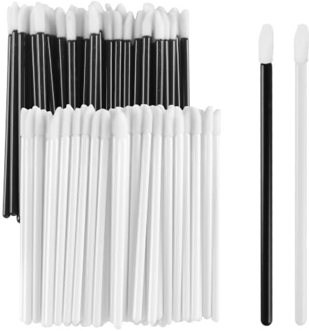 Funsuei 1 000 stycken engångs läppborste, 95 mm svart och vit läppstift sminkborste, läppglansborste för läppar smink