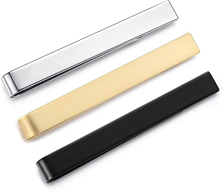 HONEY BEAR 3 Stück 5.4cm Herren Krawattennadel Set Krawattenklammer für Normale Krawatte Tie Clip (Glänzendes Silber+Schwarz+Mattes Gold ohne Box)