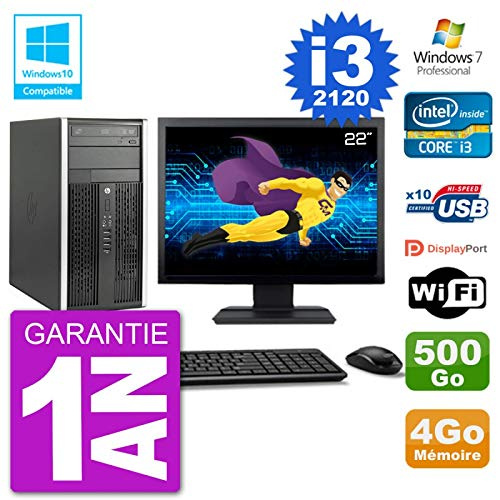 PC HP 6300 MT Ecran 22 i3-2120 RAM 4Go Disque 500Go Graveur DVD WiFi W7 (Reconditionné)