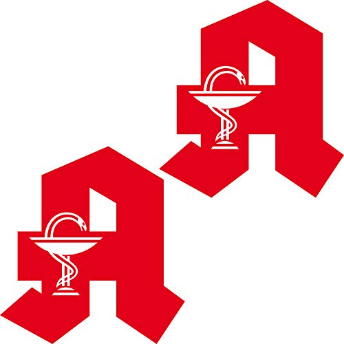 2 Aufkleber Tattoo A 20cm rot mit Aeskulap Stab Natter Apotheke Symbol Zeichen Logo Deko Folie