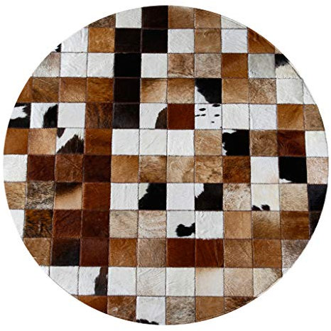 Grandes Redondo Alfombras Piel de Vaca Natural Patchwork Marrón Alfombras Salon de Habitacion Cocina Moderno Diseño Geométrico Cuadrado de Piel Decoración del hogar