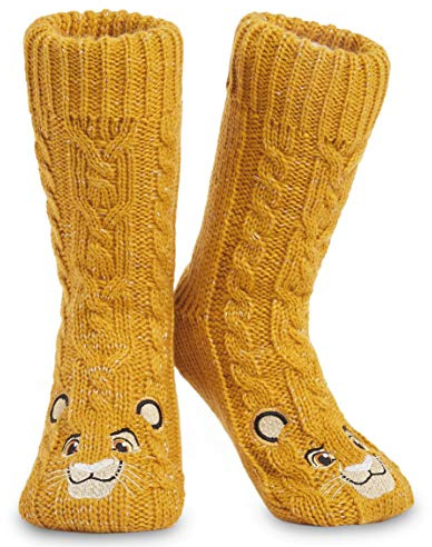 Disney Calcetines de Estar por Casa Mujer Calcetines Antideslizante Originales Calcetines Zapatillas Mujer, Talla 35-41 (Mostaza Lion King)