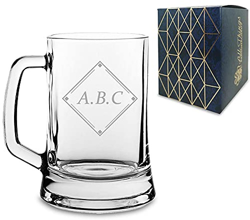 Personalised Engraved Novelty Beer Mug with Initials in Box Design, Gift Boxed, Perfect for Any Occasion