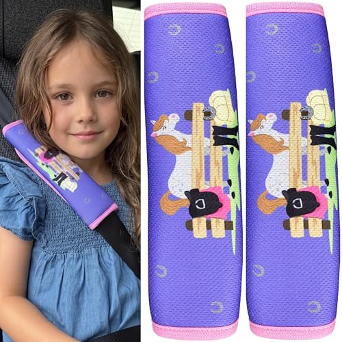 HECKBO 2x Auto Gurtschutz mit Pferde Bauernhof Motiv - Sicherheitsgurt Polster für Kinder und Babys- Ideal für jeden Gurt Autositzerhöhungen Kinder Fahrradanhänger Flugzeug