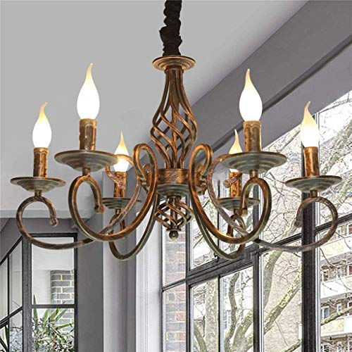 Retro Pendelleuchte Industrie Hängeleuchte E14 Schmiedeeisen Raumlicht Höhenverstellbar Pendellampe Antik Kerze Metall Landhausstil Esszimmer Küche Wohnzimmer Schlafzimmer Kronleuchter,Messing,6 heads