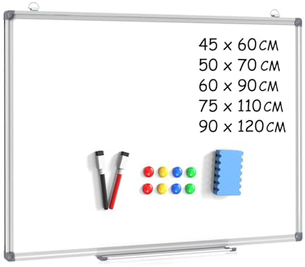 DOLLAR BOSS Magnetic Whiteboard, White Board for Walls 90 X 60 cm Magnetic Board for Wall Magnet Board with Pen Tray Aluminium Trim and Dry Wipe Board Writing Board for Office School and Home