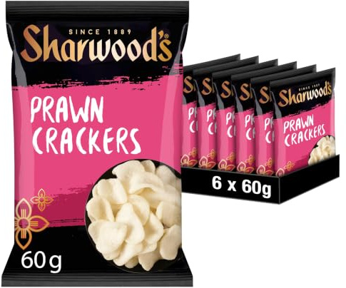Sharwood's Prawn Crackers, Crispy Chinese Snack, 60 g (6-Pack) | Delicious, Flavourful Snack, Perfect for Sharing, Versatile for Any Occasion