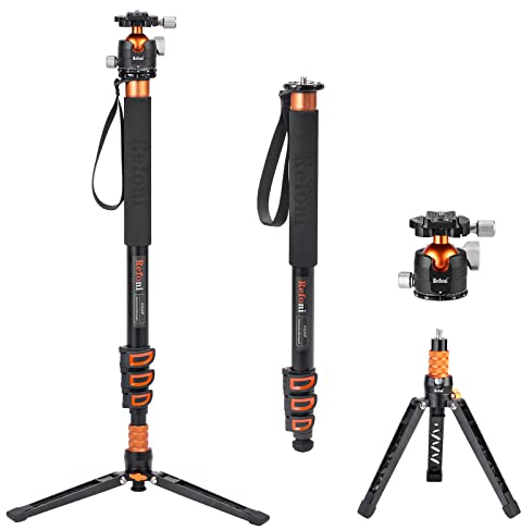 Refoni A304P Camera Monopod - Compact Aluminium Monopod with Ball Head and 3-Leg Tripod Base, 183 cm, for DSLR, Compact System Camera, Mirrorless up to 15 kg