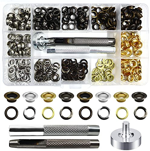 200 Sets Grommet Werkzeug Kit, Ösen Werkzeug Kit mit 3tlg Werkzeugset, Tülle Ösen Scheiben Ösenzange Set und 6mm Grommet Ösen mit für DIY Leder Handwerk Stoff