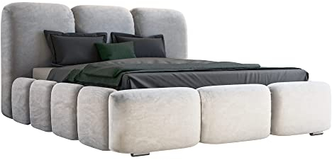 GRAINGOLD Bubble Polsterbett im modernen Stil, verstärkter Holzrahmen, großes bequemes Kopfteil, komfortabel, große Auswahl an Stoffen - 160x200 cm