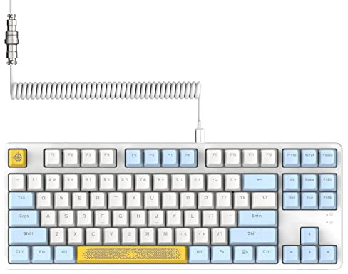 A.JAZZ AK874-75% Wired Gaming Tastatur mit Spiral USB-C Kabel-Hot Swappable Blauer Schalter Mechanische Tastatur-Light Up TKL 80% Kompakt 87 Tasten PBT Keycap-Abnehmbare Magnetic Abdeckung für PC/Mac