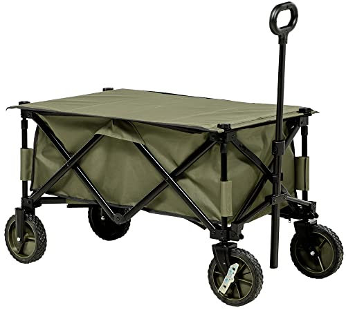 Outsunny Folding Garden Trolley, Cargo Trailer on Wheels, Collapsible Camping Trolley with Folding Board, Outdoor Utility Wagon with Steel Frame and Oxford Fabric, Green