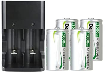 Juego de baterías Recargables n. ° 1, Calentador de Agua de 10000 MAh, Estufa de Gas, Tipo D Grande, 1 Carga, 2 Potencia (Color : 11000mAh, Size : Four)