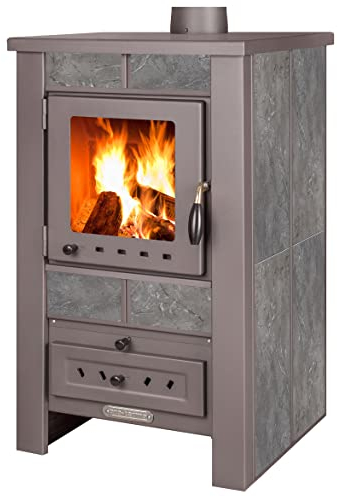 ProTermo Alpina G Anthrazit Kaminofen mit Schamottstein - 8 kW Heizleistung - Kaminofen Holzofen mit Sichtfenster, Bauart 1