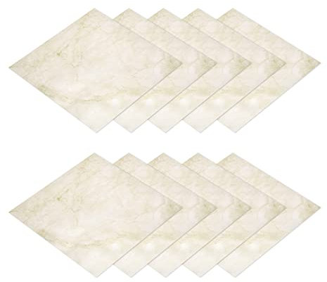 sourcing map Pelar y Pegar Piso Pared Azulejos Pegatina, 10uds 12x12 Impermeable Autoadhesivo Liso Mármol Estampado Pared Pegatinas Bricolaje para Cocina Dormitorios, Claro Amarillo