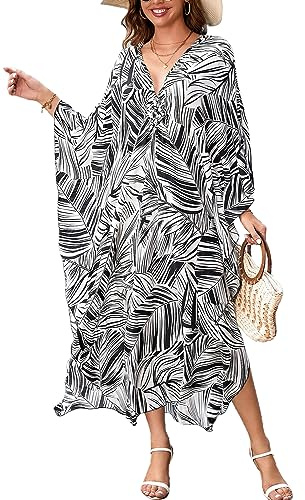 YouKD Verano Espacioso Vestido de Caftán Bohemio Playa Bikini Cover Ups Plus Size Robe para Mujeres, A Color 2, Talla única