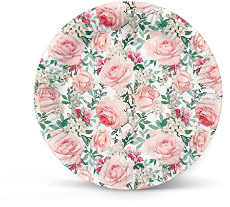 PAW Assiettes Carton Ø 23 cm, 8 pièces - Roses Somptueuses | Solides et pratiques en carton, parfaites pour anniversaire, fête et célébrations, dressage rapide et jetable