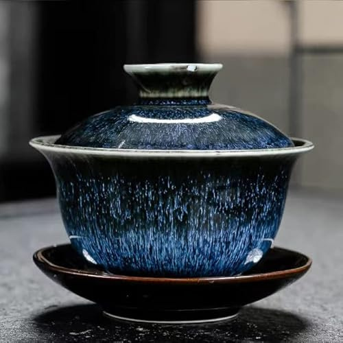 DYETEE Juego de té de cerámica Gaiwan Chino Kungfu, tazón de té de Tres talentos, platillo de Taza de té Grande, Fabricante de té para el hogar, Regalo para Ceremonia del té
