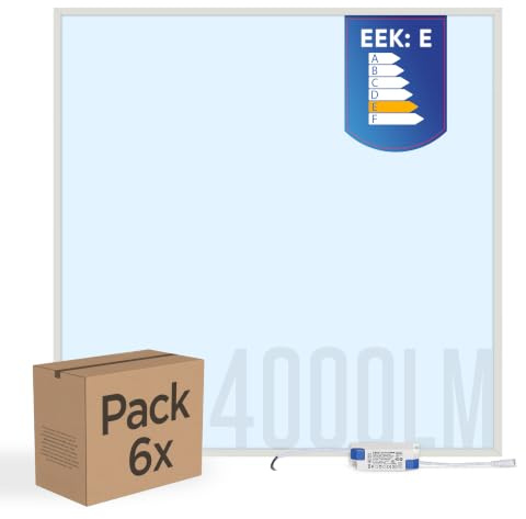 LECOM 6x LED Panel 62x62 Kaltweiß 6500K 4000lm LED Rasterleuchte | LED Panel Tageslicht Energieklasse E, 5 Jahre Garantie, 50000 Stunden. Flimmerfreie LED Deckenleuchte für Werkstatt, Lager.