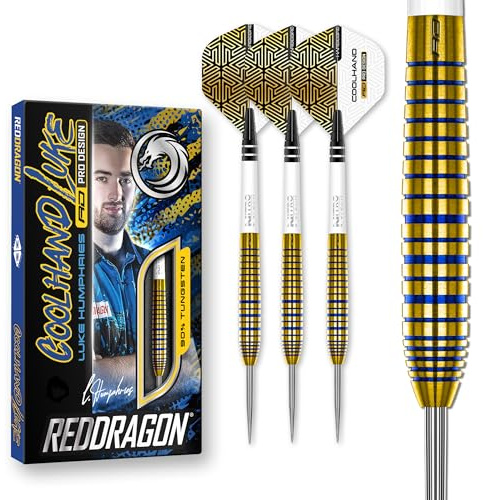RED Dragon Luke Humphries TX3 Gold SE 22 Gramm Premium Wolfram Steeltip Dart Set mit Flüge und Schäften | 90 % Wolfram, inklusive Dart-Flights und Schäften, Profi-Player-Edition, Gold, 22 g