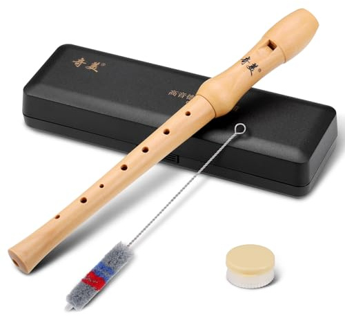 Fentar Flauta de Madera, Flauta Dulce Soprano de Estilo Alemán, para Adultos Principiantes, con 8 Orificios y Diseño Desmontable, Incluye Funda y Limpiador